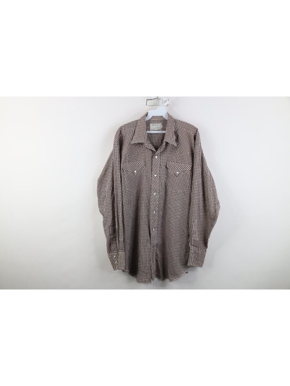 Vtg 70s Rockabilly Western Mens 17 35 Cowboy Snap Button Shirt Gingham Plaid USA